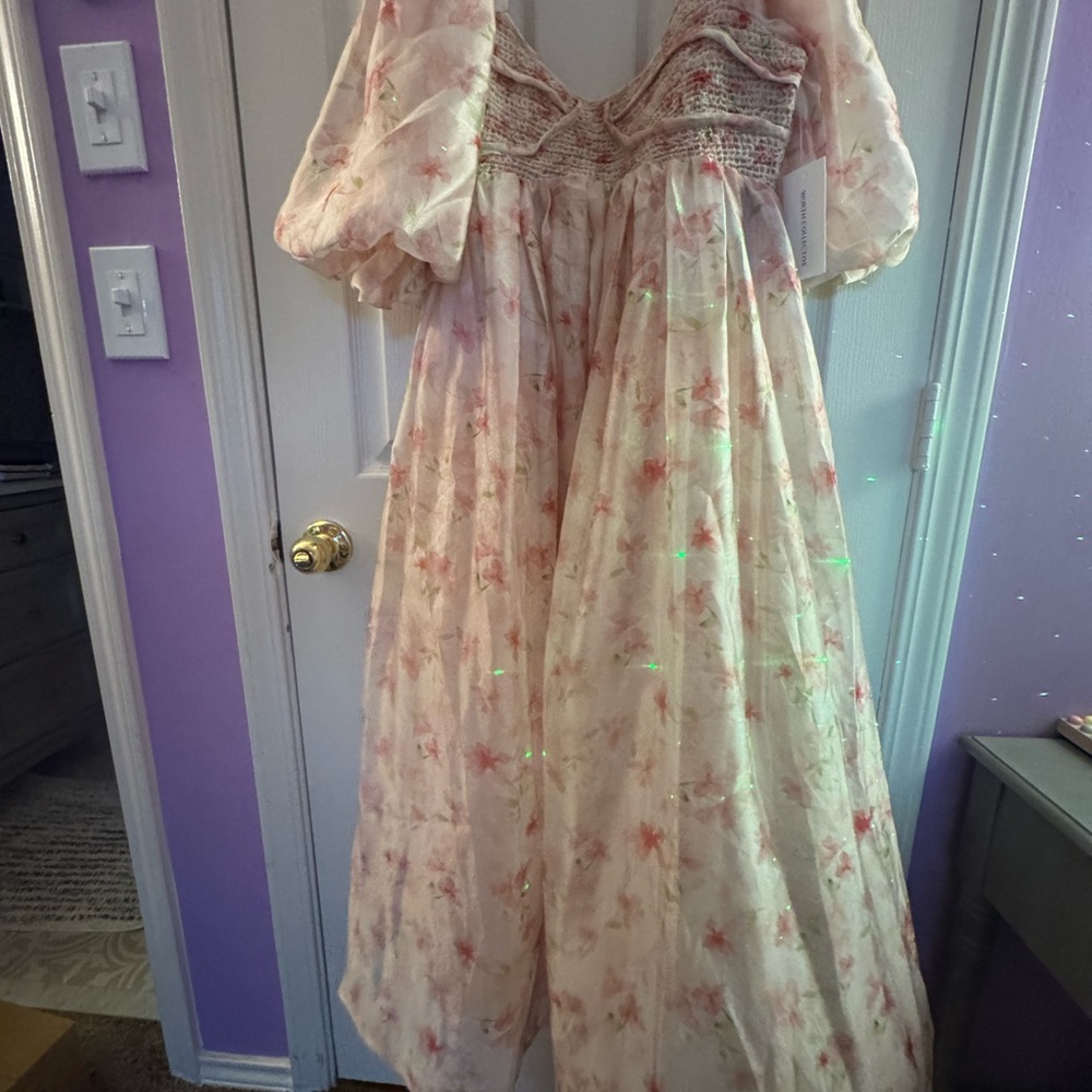 Floral Maxi Dress with Puff Sleeves -MATERNITY
